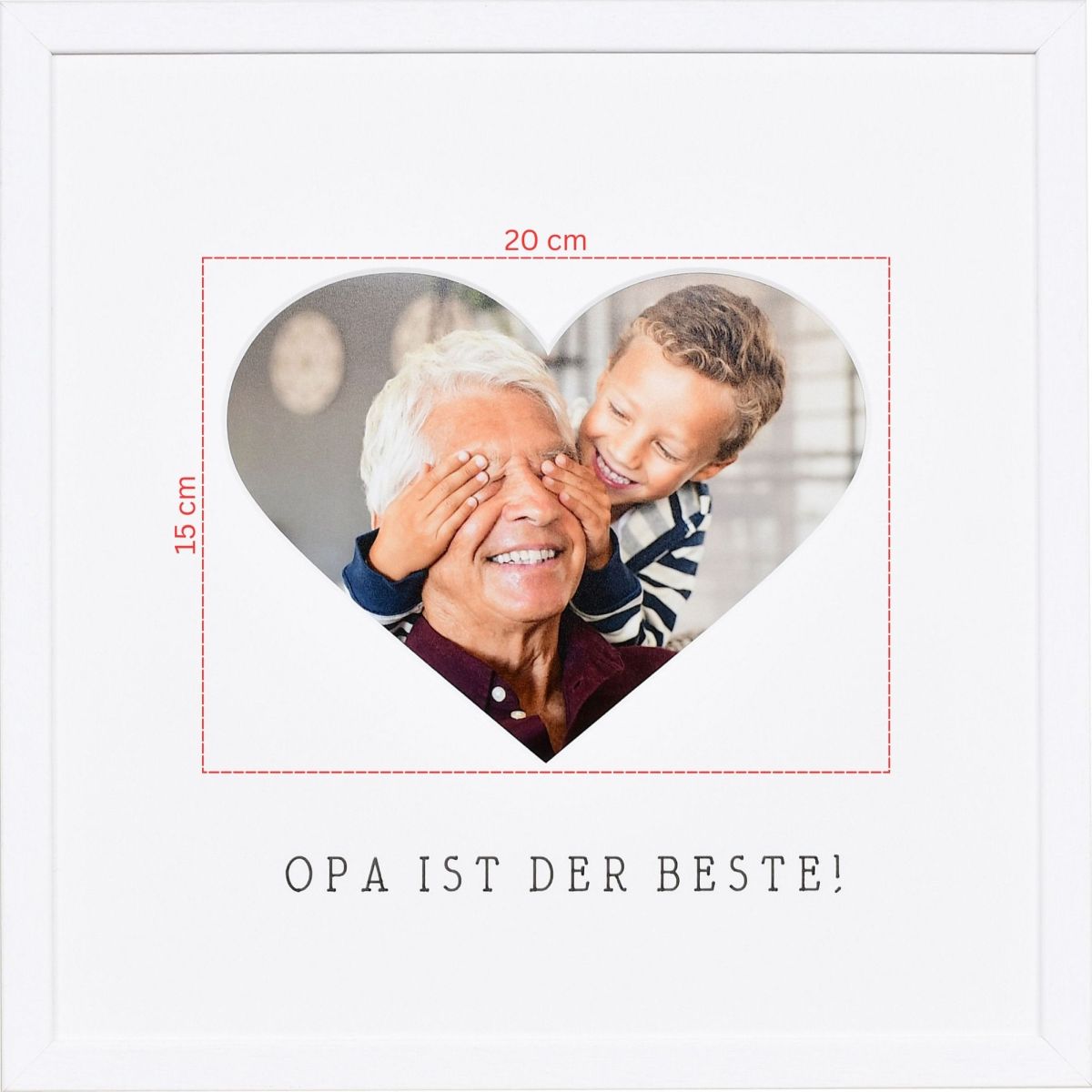 Skizze eines Fotos für ein herzförmiges Passeparpartout in weissem Bilderrahmen 30x30